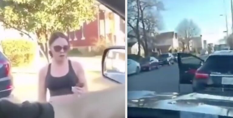 Dame kører rundt med tankpistol i bilen